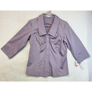 Pendleton Citywear Button Down Blouse M Lilac Ruched Cotton Minimalist Office